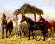 Horses and Ducks by a River - 约翰·弗雷德里克·赫尔林